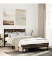 vidaXL Metal Bed Frame without Mattress Smoked Oak 120x190 cm S — Size: 120 x 190 cm, Model: with headboard & dual low footboard