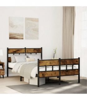 vidaXL Metal Bed Frame without Mattress Smoked Oak 120x200 — Size: 120 x 200 cm, Model: with headboard & footboard — V0671990377