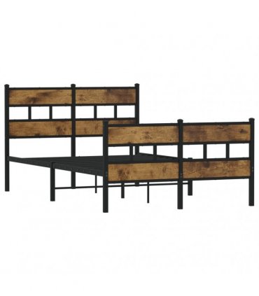 vidaXL Metal Bed Frame without Mattress Smoked Oak 120x200 — Size: 120 x 200 cm, Model: with headboard & footboard — V0671990377