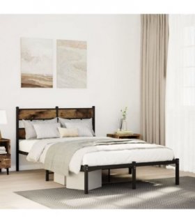 vidaXL Metal Bed Frame without Mattress Smoked Oak 120x190 cm Small Do — Size: 120 x 190 cm, Model: with headboard — V0671990382