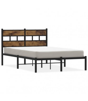 vidaXL Metal Bed Frame without Mattress Smoked Oak 120x190 cm Small Do — Size: 120 x 190 cm, Model: with headboard — V0671990382