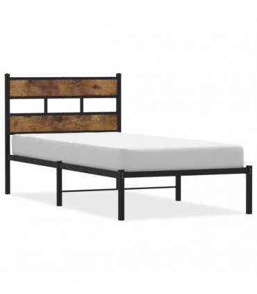 vidaXL Metal Bed Frame without Mattress Smoked Oak 75x190 cm Small Sing — Size: 75 x 190 cm, Model: with headboard — V0671990387