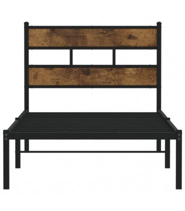 vidaXL Metal Bed Frame without Mattress Smoked Oak 75x190 cm Small Sing — Size: 75 x 190 cm, Model: with headboard — V0671990387