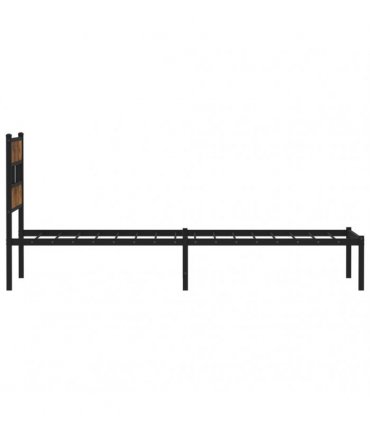 vidaXL Metal Bed Frame without Mattress Smoked Oak 75x190 cm Small Sing — Size: 75 x 190 cm, Model: with headboard — V0671990387