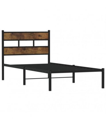 vidaXL Metal Bed Frame without Mattress Smoked Oak 80x200 cm — Size: 80 x 200 cm, Model: with headboard — V0671990388
