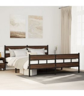 vidaXL Metal Bed Frame without Mattress Brown Oak 180x200 cm Super King — Size: 180 x 200 cm, Model: with headboard & footboard