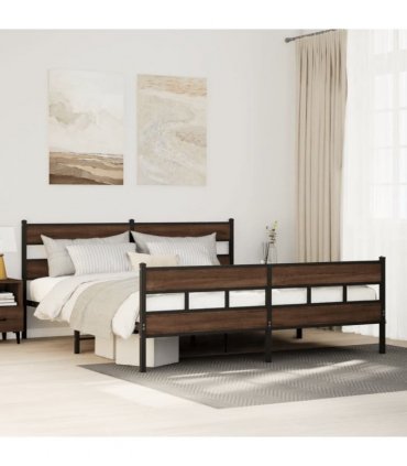 vidaXL Metal Bed Frame without Mattress Brown Oak 180x200 cm Super King — Size: 180 x 200 cm, Model: with headboard & footboard