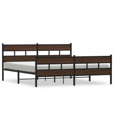 vidaXL Metal Bed Frame without Mattress Brown Oak 180x200 cm Super King — Size: 180 x 200 cm, Model: with headboard & footboard