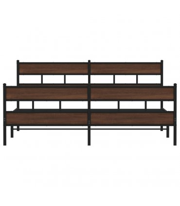 vidaXL Metal Bed Frame without Mattress Brown Oak 180x200 cm Super King — Size: 180 x 200 cm, Model: with headboard & footboard