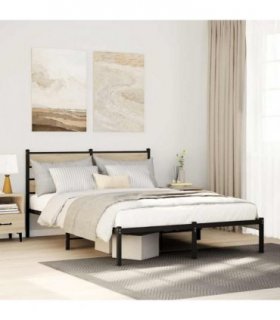 vidaXL Metal Bed Frame without Mattress Sonoma Oak 140x190 cm — Size: 140 x 190 cm, Model: with headboard