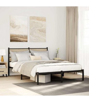 vidaXL Metal Bed Frame without Mattress Sonoma Oak 140x190 cm — Size: 140 x 190 cm, Model: with headboard