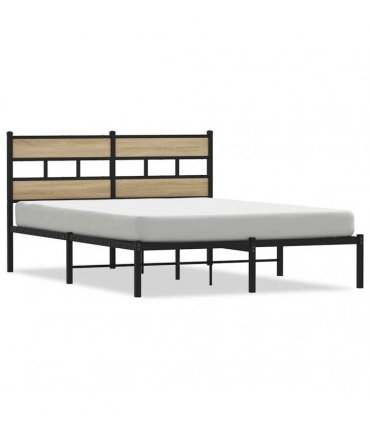 vidaXL Metal Bed Frame without Mattress Sonoma Oak 140x190 cm — Size: 140 x 190 cm, Model: with headboard