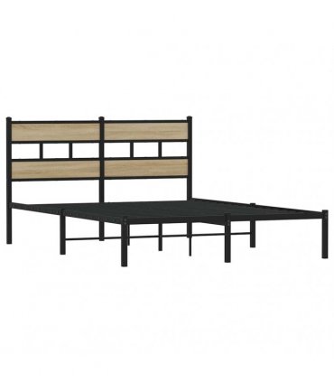 vidaXL Metal Bed Frame without Mattress Sonoma Oak 140x190 cm — Size: 140 x 190 cm, Model: with headboard