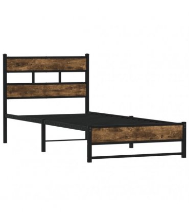 vidaXL Metal Bed Frame without Mattress Smoked Oak 90x200 cm — Size: 90 x 200 cm, Model: with headboard & dual low footboard