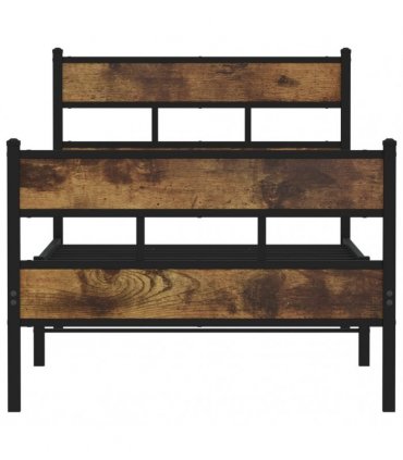 vidaXL Metal Bed Frame without Mattress Smoked Oak 75x190 c — Size: 75 x 190 cm, Model: with headboard & footboard — V0671990394