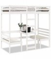 vidaXL Loft Bed Frame with Desk and Chairs White 90x200cm Solid Wood Pine — Size: 90 x 200 cm