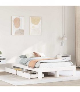 vidaXL Bed Frame without Mattress White 135x190 cm Double Solid Wood Pine — Size: 135 x 190 cm — V0671990789