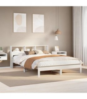 vidaXL Bed Frame | White | Solid pine wood, Plywood | Double | Bed Frame — Size: 160 x 200 cm — V0671990835