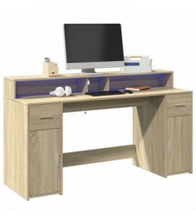 vidaXL Desk with LED Lights Sonoma Oak 160x55x91 cm Engineered Wood — Size: 160 x 55 x 91 cm