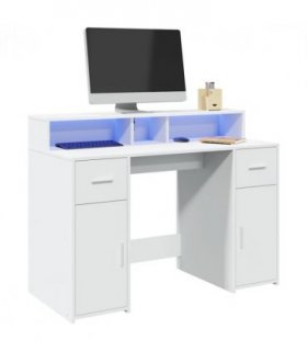 vidaXL Desk with LED Lights White 120x55x91 cm Engineered Wood — Size: 120 x 55 x 91 cm