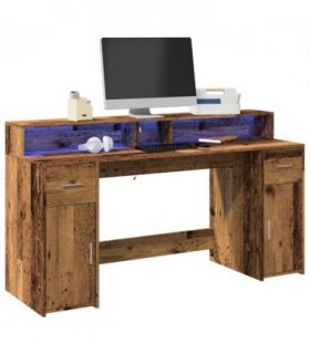 vidaXL Desk with LED Lights Old Wood 160x55x91 cm Engineered Wood — Size: 160 x 55 x 91 cm