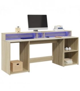 vidaXL Desk with LED Lights Sonoma Oak 200x55x91 cm Engineered Wood — Size: 200 x 55 x 91 cm