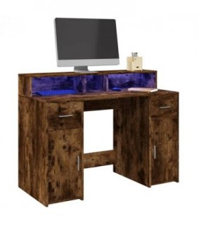 vidaXL Desk with LED Lights Smoked Oak 120x55x91 cm Engineered Wood — Size: 120 x 55 x 91 cm