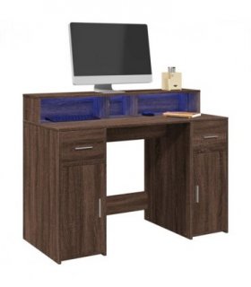 vidaXL Desk with LED Lights Brown Oak 120x55x91 cm Engineered Wood — Size: 120 x 55 x 91 cm