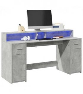 vidaXL Desk with LED Lights Concrete Grey 160x55x91 cm Engineered Wood — Size: 160 x 55 x 91 cm