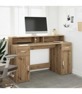 vidaXL Desk with LED Lights Artisian Oak 140x55x91 cm Engineered Wood — Colour: Artisan oak, Size: 140 x 55 x 91 cm