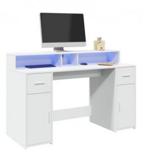 vidaXL Desk with LED Lights White 140x55x91 cm Engineered Wood — Size: 140 x 55 x 91 cm