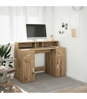 vidaXL Desk with LED Lights Artisian Oak 120x55x91 cm Engineered Wood — Colour: Artisan oak, Size: 120 x 55 x 91 cm