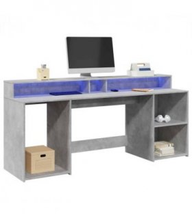 vidaXL Desk with LED Lights Concrete Grey 200x55x91 cm Engineered Wood — Size: 200 x 55 x 91 cm