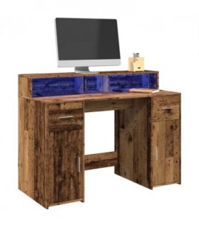 vidaXL Desk with LED Lights Old Wood 120x55x91 cm Engineered Wood — Size: 120 x 55 x 91 cm