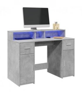 vidaXL Desk with LED Lights Concrete Grey 120x55x91 cm Engineered Wood — Size: 120 x 55 x 91 cm
