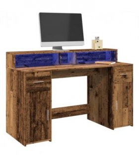 vidaXL Desk with LED Lights Old Wood 140x55x91 cm Engineered Wood — Size: 140 x 55 x 91 cm