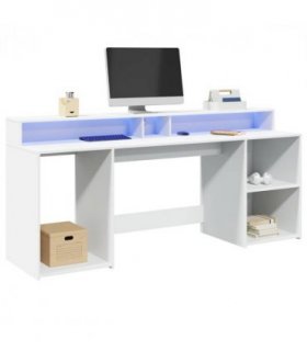vidaXL Desk with LED Lights White 200x55x91 cm Engineered Wood — Size: 200 x 55 x 91 cm