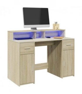 vidaXL Desk with LED Lights Sonoma Oak 120x55x91 cm Engineered Wood — Size: 120 x 55 x 91 cm