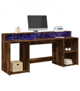vidaXL Desk with LED Lights Smoked Oak 200x55x91 cm Engineered Wood — Size: 200 x 55 x 91 cm