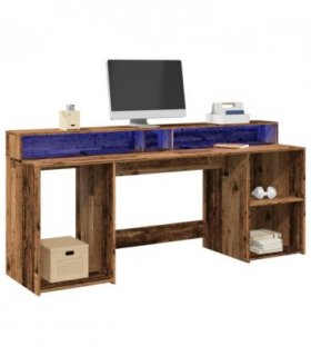 vidaXL Desk with LED Lights Old Wood 200x55x91 cm Engineered Wood — Size: 200 x 55 x 91 cm
