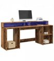 vidaXL Desk with LED Lights Old Wood 200x55x91 cm Engineered Wood — Size: 200 x 55 x 91 cm