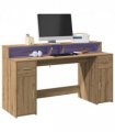 vidaXL Desk with LED Lights Artisian Oak 160x55x91 cm Engineered Wood — Colour: Artisan oak, Size: 160 x 55 x 91 cm