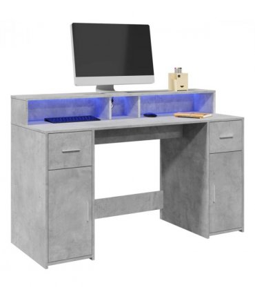 vidaXL Desk with LED Lights Concrete Grey 140x55x91 cm Engineered Wood — Size: 140 x 55 x 91 cm