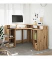 vidaXL Desk with LED Lights Artisian Oak 130x130x91 cm Engineered Wood — Colour: artisan oak