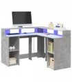 vidaXL Desk with LED Lights Concrete Grey 130x130x91 cm Engineered Wood