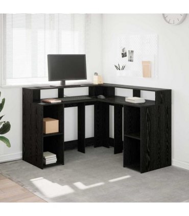vidaXL Desk with Shelf Black Oak 130 x 130 x 91 cm Engineered wood