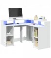 vidaXL Desk with LED Lights White 130x130x91 cm Engineered Wood