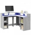 vidaXL Desk with LED Lights Grey Sonoma 130x130x91 cm Engineered Wood