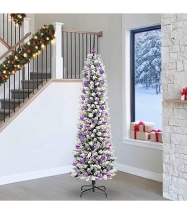 vidaXL Artificial Christmas Tree with 300 LEDs with Stand White 240 cm — Model: with LEDs &lilac balls