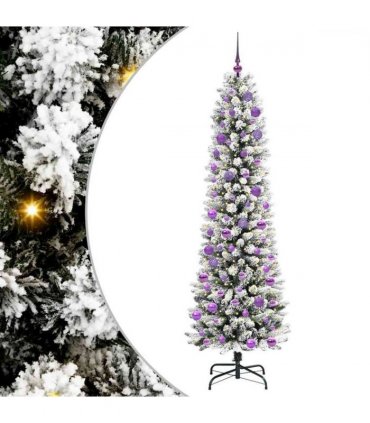 vidaXL Artificial Christmas Tree with 300 LEDs with Stand White 240 cm — Model: with LEDs &lilac balls